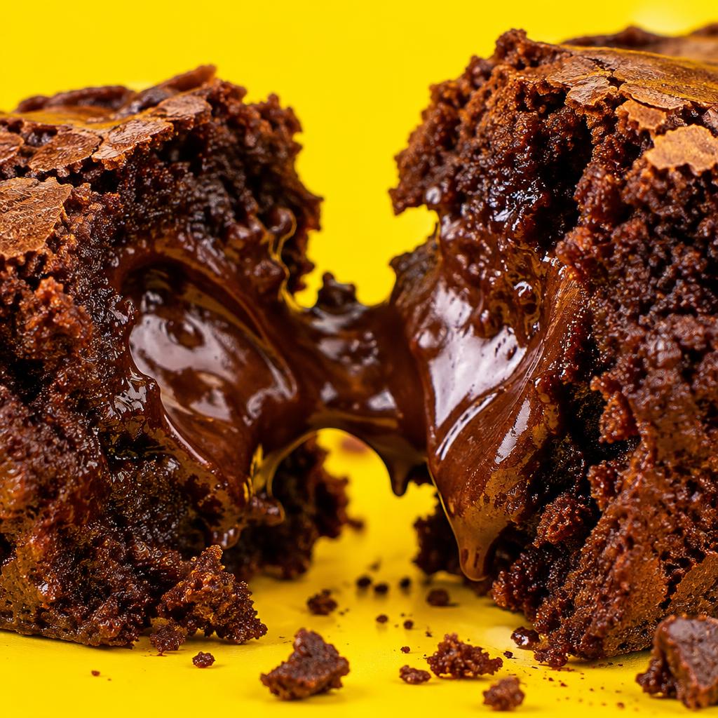Gooey brownie pulled apart
